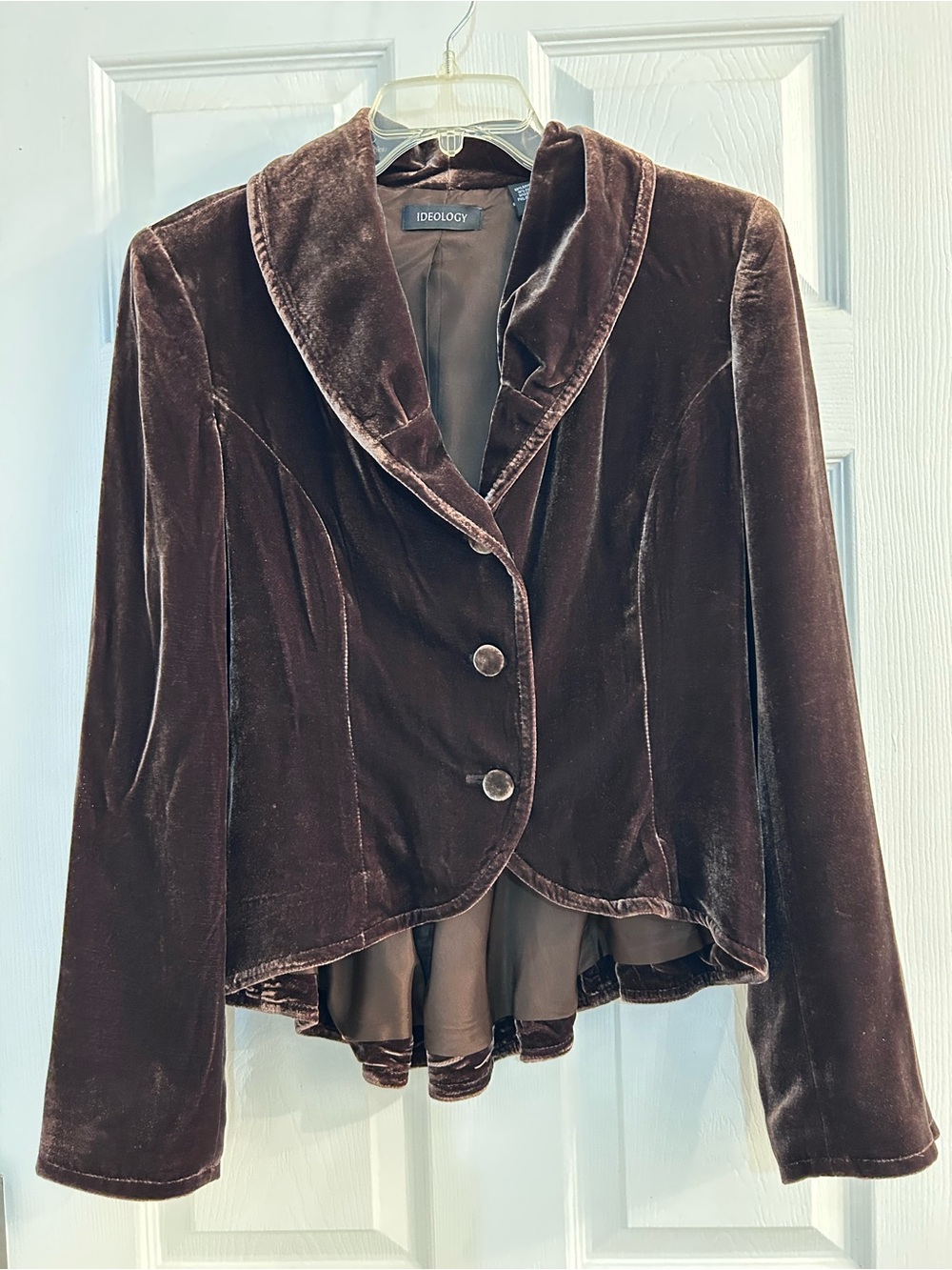 Ideology Women's Dark Brown Velvet Peplum Blazer